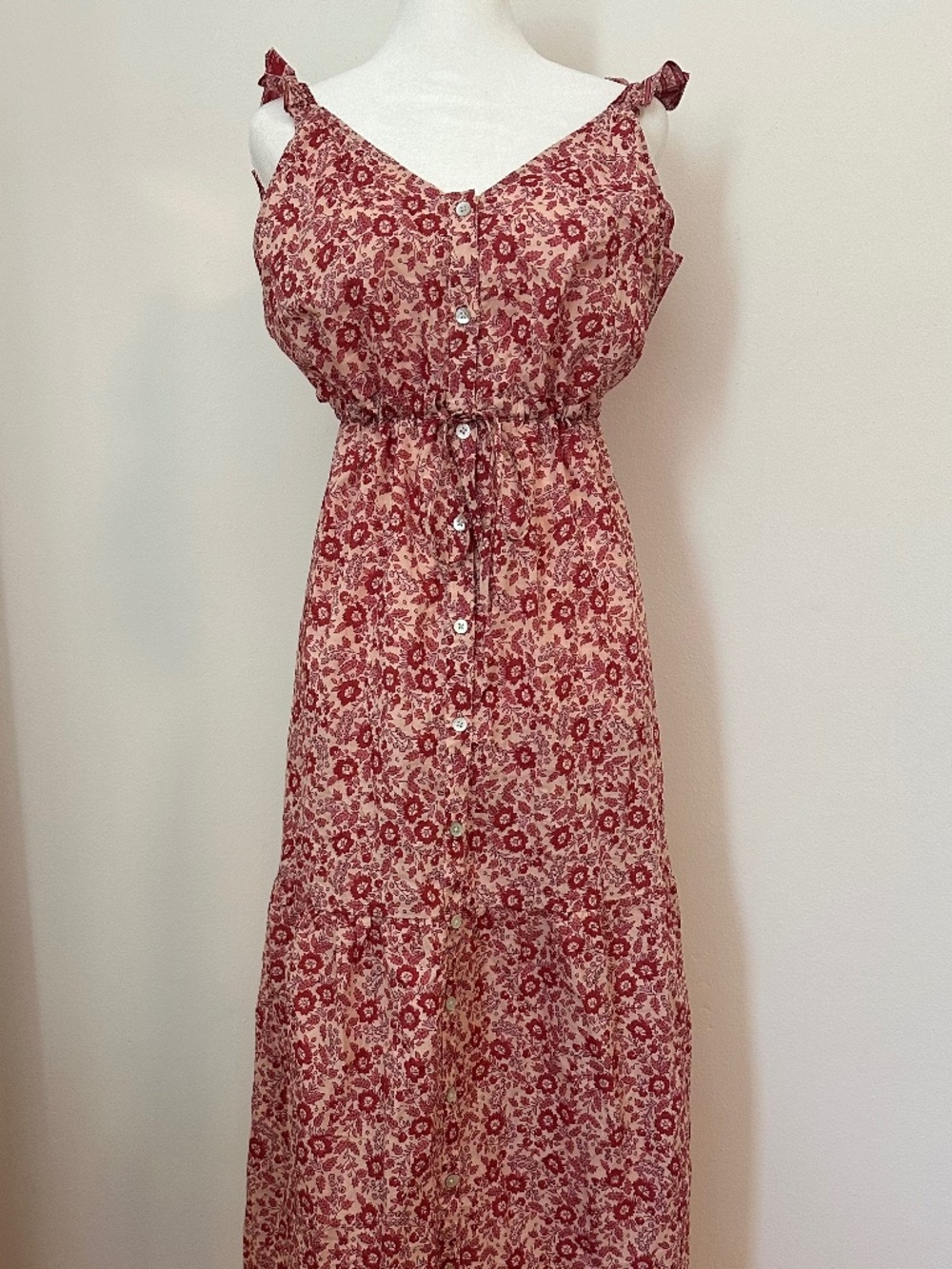 Faherty Button Front Red Floral Maxi Dress